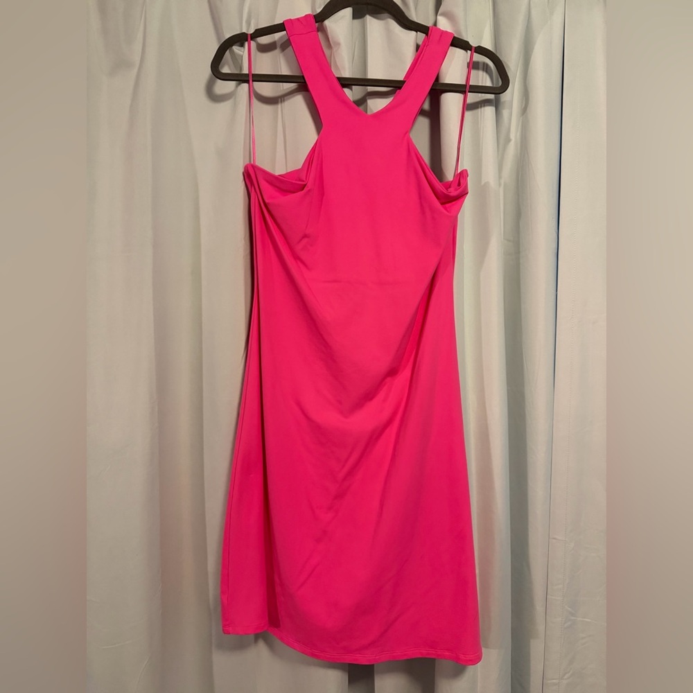 Susana Monaco Wide Strap Racer Back A-line Dress in Neon Pink